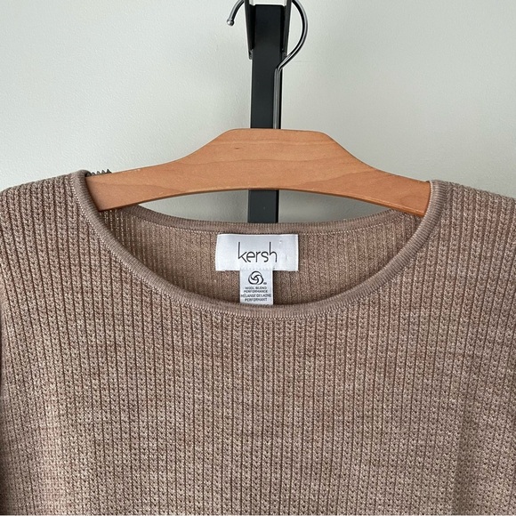 Kersh Merino Wool Blend Knit Sweater Pullover Tan Size Medium - Picture 7 of 9